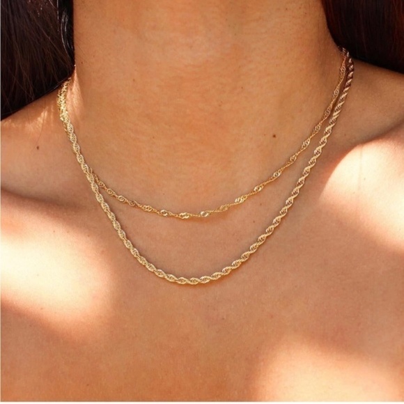 Jewelry - Gold 14k Gold Plated 2pc Rope Minimalist Necklace Set